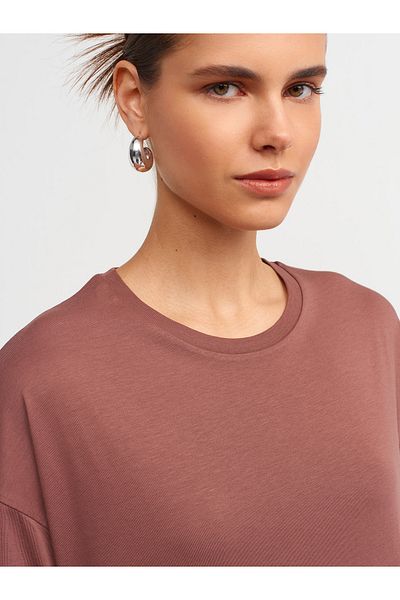 Dilvin Model 3683 - Tricou de bază maro cu decolteu rotund