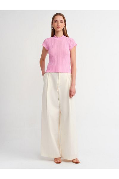 Dilvin Model 10518 - Bluza Roz Transparenta Tricotaj cu Guler Stand