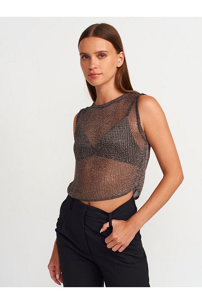Dilvin Model 10598 - Bluză Transparentă Strălucitoare Tricotaj și Set Zinc