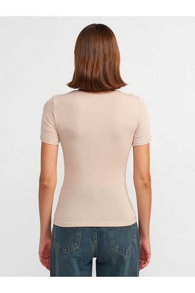 Dilvin 30747 Tricou de bază cu gât crew bej