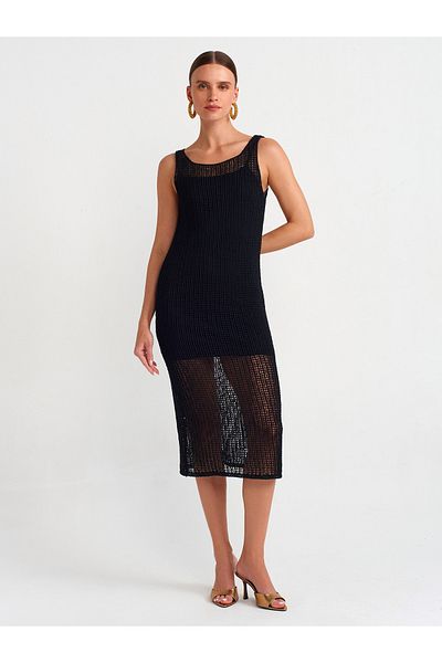Dilvin 90206 Rochie din tricotaj căptușită cu bretele ajurate-negru