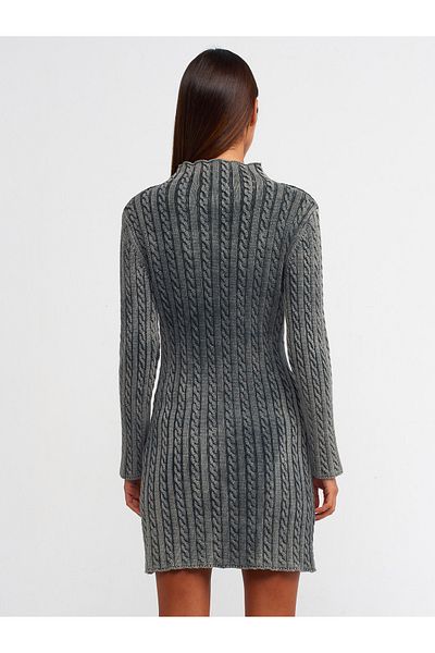 Dilvin 90167 Rochie tricotată împletită de păr cu guler cu efect palid-gri