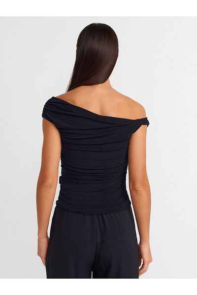 Dilvin 30806 Black Asymmetrical Gathered Ball