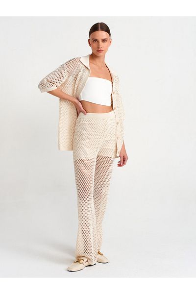Dilvin 70159 Pantaloni tricotati captusit-ecru