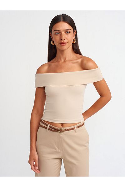 Dilvin 30926 Off-The-Shoulder Top-Light Beige