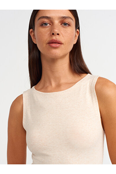 Dilvin 20847 Μπεζ μελανζέ αμάνικη μπάλα λαιμόκοψης