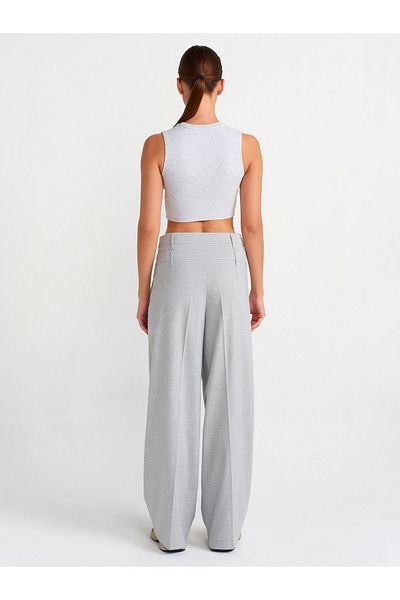 Dilvin 71287 Double Waist Look Pants-gray
