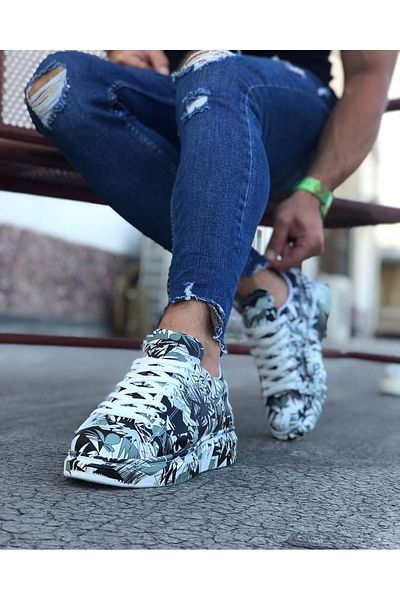 kapsulavm Black and White Painted Men's Casual Shoes