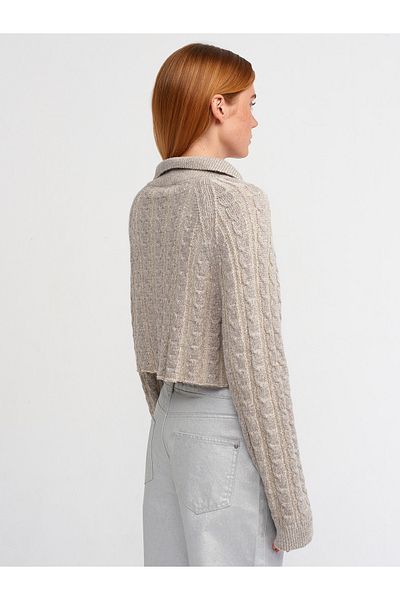 Dilvin 60203 Guler polo cu nasturi tricotaj sclipicioase Cardigan-bej-argintiu