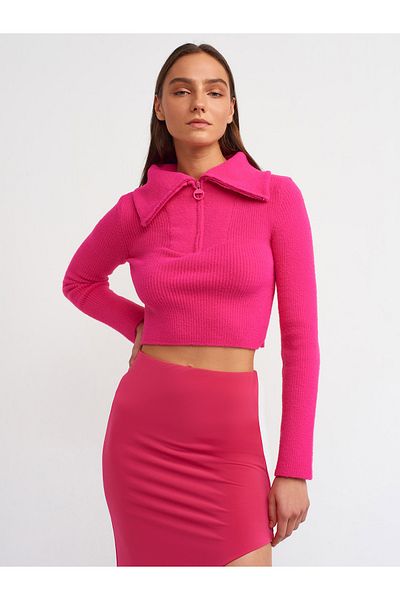 Dilvin 10299 Pulover scurt cu guler trucers-fucsia