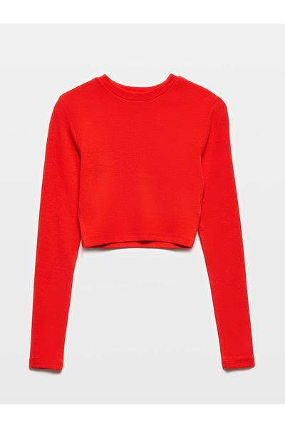 Dilvin 31236 Red Long Sleeve Crop Top