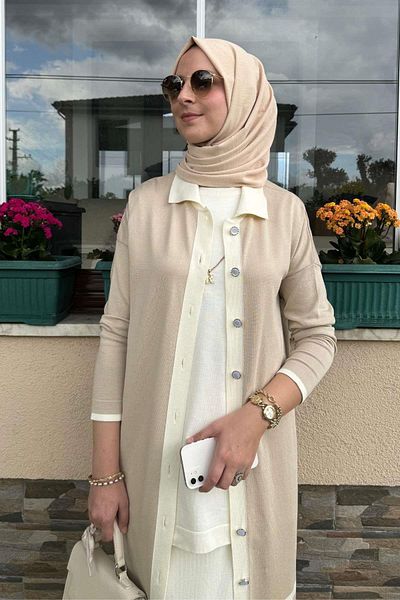 Rabia Şamlı Ζακέτα με ριγέ πλεκτή εικόνα πέτρας