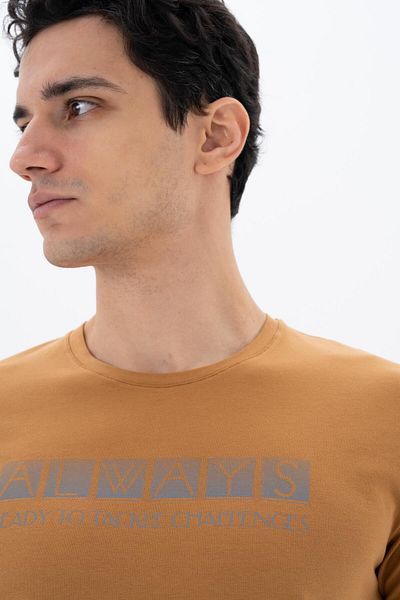 Arma Ανδρικό μπλουζάκι καφέ Slim Fit Crew Neck Y 25344451801