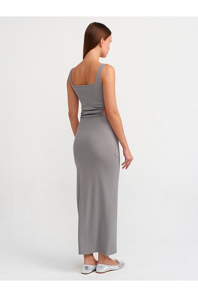 Dilvin 9094 Rochie lungă cu detaliu fereastră-gri