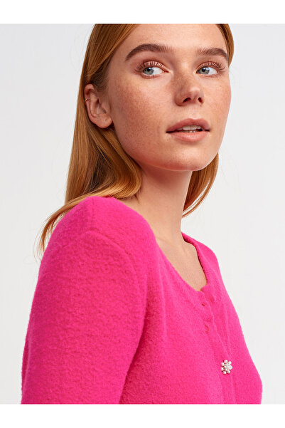 Dilvin 60198 Inci Düğmeli Triko Hırka-fuşya