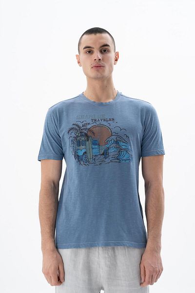 Arma Ανδρικό μπλουζάκι Indigo Regular Fit Piece Dyeing Crew Neck T-shirt Y 25344490701