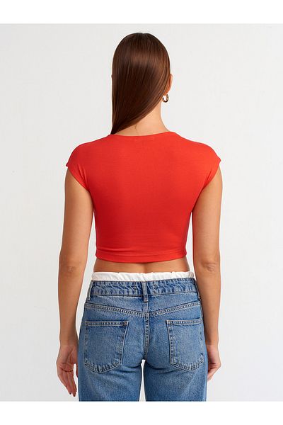 Dilvin 30528 Red Cotton-Modal Crop Top