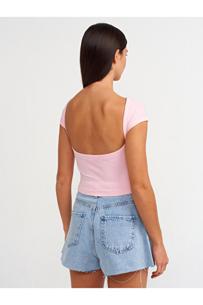 Dilvin 30419 Tricou cu efect pal cu detalii spate - roz deschis