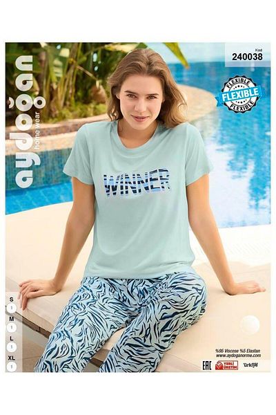 Aydoğan 240038 Blue Viscose Women's Pajama Set - Short Sleeve