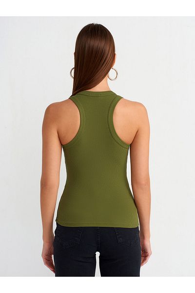 Dilvin 20842 Model Halter Collar Corded Tank Top - Khaki