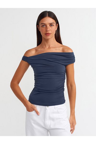 Dilvin 30806 Anthracite Asymmetric Gathered Top-A