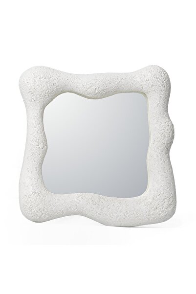 Anadolia Taş Görünümlü Beyaz Köşeli Duvar Aynası