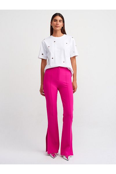 Dilvin 71279 Slit Spanish Leg Trousers-Fuchsia