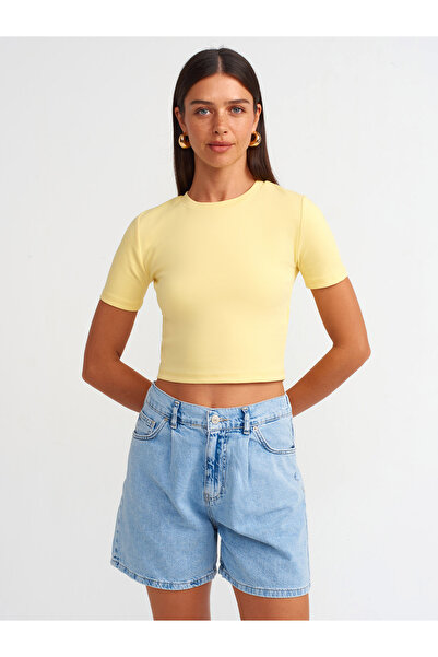 Dilvin 71679 Pileli Denim Şort-Mavi