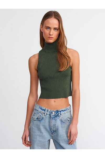 Dilvin 10511 Pale Effect Half Turtleneck Knitwear Top-Khaki