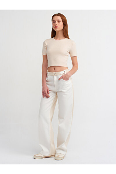 Dilvin 30995 Crop T-shirt-Beige Melange