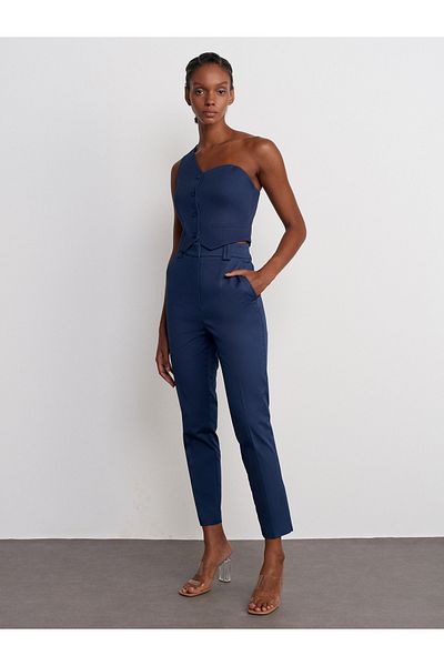 Dilvin 71529 High Waist Slim Fit Navy Blue Pants