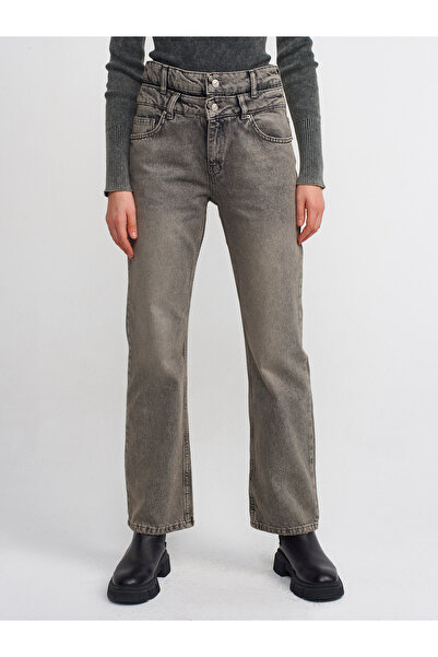 Dilvin 71407 Διπλή Ζώνη ίσιο τζιν παντελόνι-ανθρακί