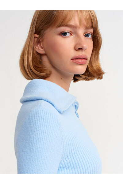 Dilvin 10299 Pulover scurt cu nervuri la gât camionier-albastru