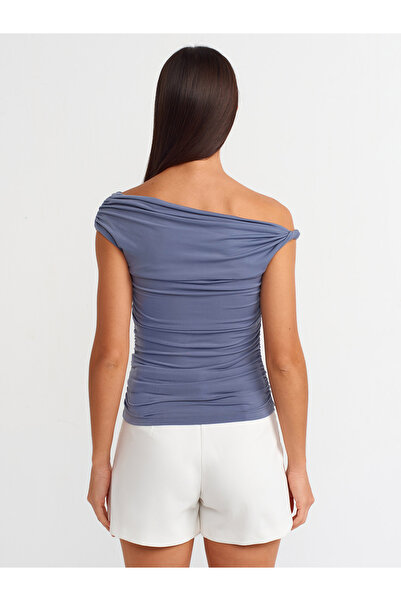 Dilvin 30806 Smoke Colored Asymmetrical Gathered Ball