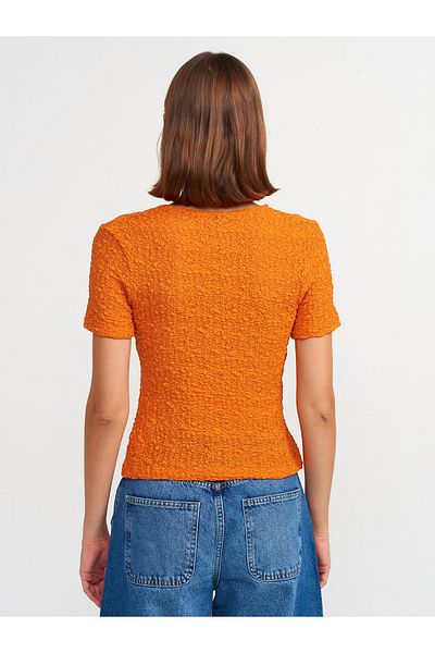Dilvin 31224 Dark Orange Lace Blouse - Front Tie