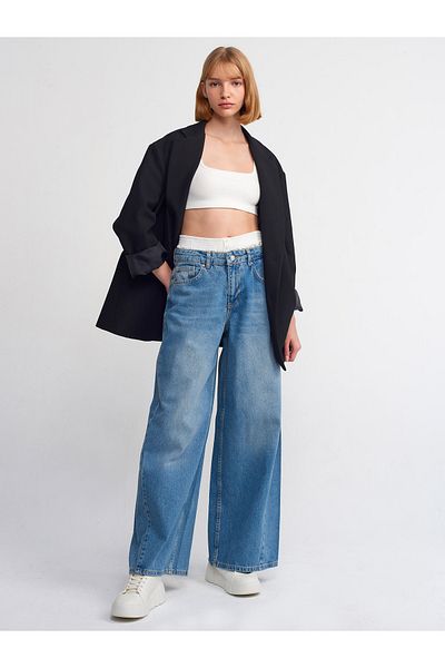 Dilvin 71386 Pantaloni largi din denim cu detaliu boxer