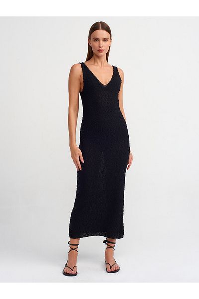 Dilvin 90212 Rochie neagră de tricotaj cu decolteu în V