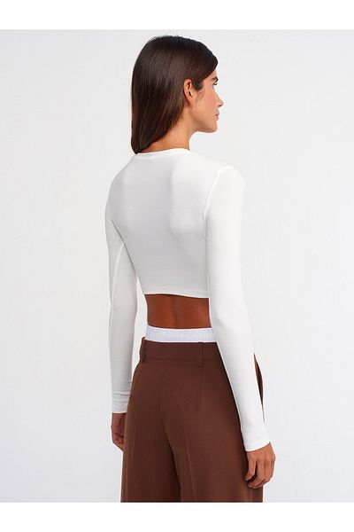Dilvin 30349 Bicycle Collar Long Sleeve Top-Ecru