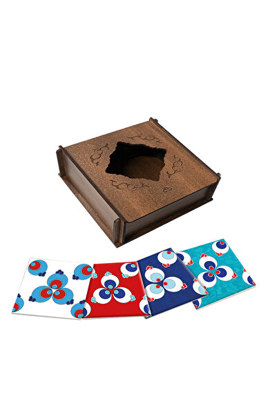 Anadolia 4-Piece Tile Series - Ceramic Coaster with Special Wooden Box