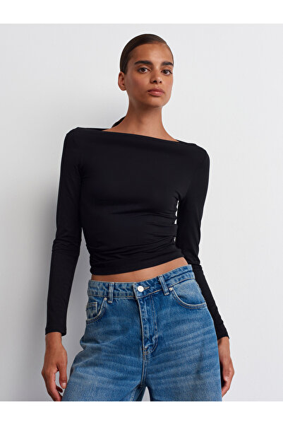 Dilvin 31213 Lodní krk s dlouhým rukávem, kulička-Černá