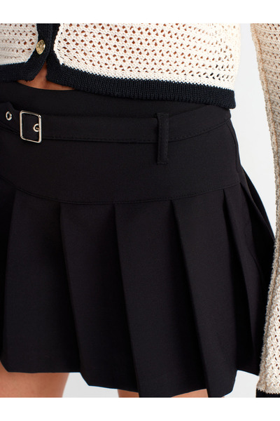 Dilvin 80836 Thick Pleated Shorts Skirt-Black