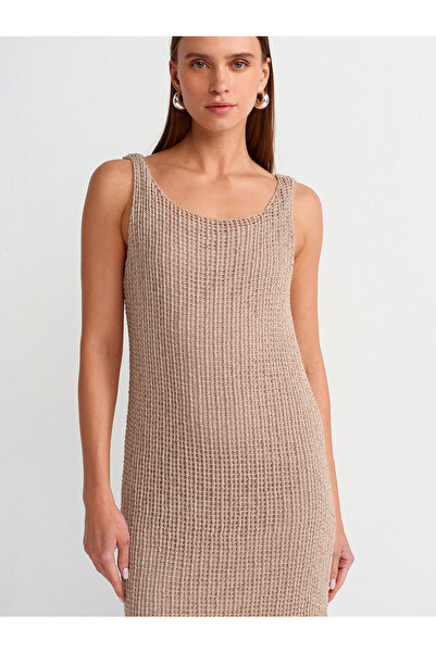 Dilvin 90206 Ζαρτιέρες Ανοιχτόχρωμο Πλεκτό Φόρεμα-Μπεζ