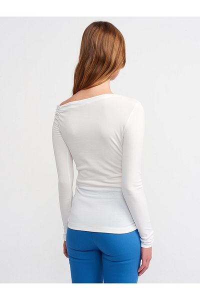 Dilvin 30770 Gathered Asymmetrical Top-Ecru