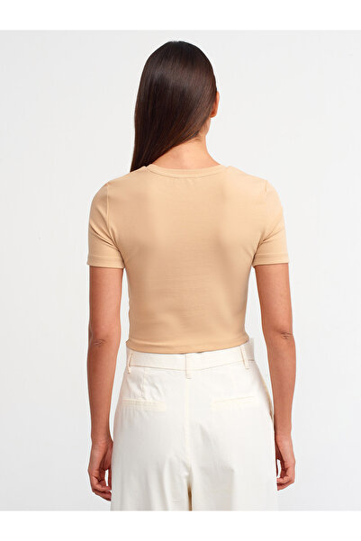 Dilvin 30124 Μοντέλο Beige Crop T-Shirt