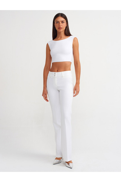 Dilvin 71300 Özel Dikim Palazo Pantolon-Beyaz