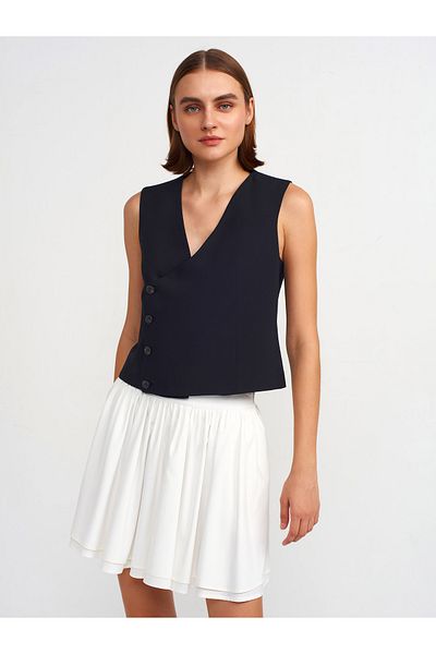 Dilvin 60557 Black Asymmetrical Double-breasted Vest