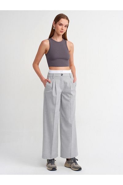 Dilvin 71286 Double Waist Banded Trousers-grey