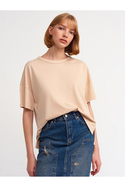 Dilvin 30123 Oversize T-shirt-Beige