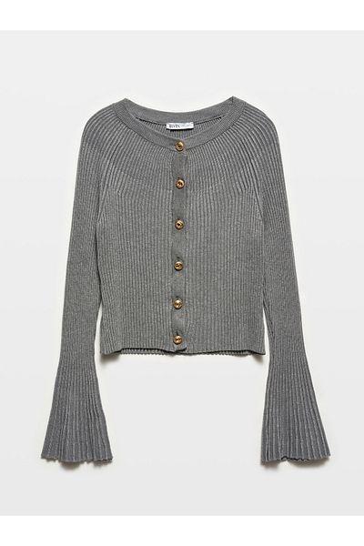 Dilvin 60246 Smoked Knitwear Cardigan - Crew Neck, Spanish Sleeve, Buttoned
