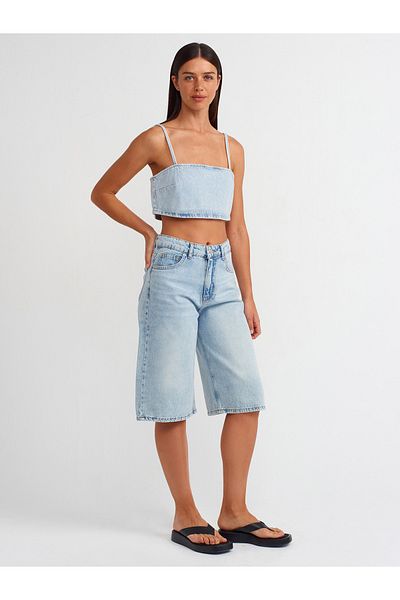 Dilvin 71675 Blue Denim Capri - Țesătură Drapeată